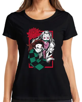 Immagine prodotto di Kimetsu No Yaiba Tanjiro Nezuko Anime Demon Hunter Katana Fan Maglietta da donna, nero, S
