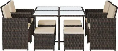 Obrázok produktu pre Záhradná súprava Terras Lounge, 8-dielna sada so stolom a vankúšmi v hnedej/béžovej farbe