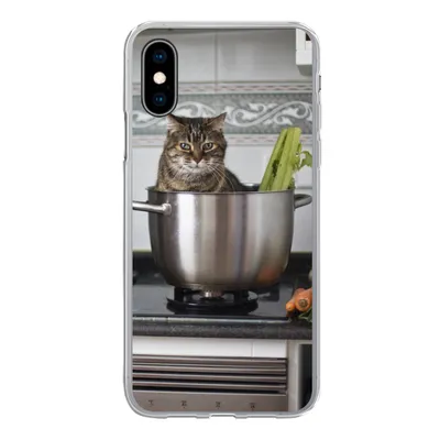 Produktbild von MuchoWow® Handyhülle Schutzhülle Hülle für iPhone X Katze - Pfanne - Küche Silikon Softcase Handy Hülle - Handyhülle