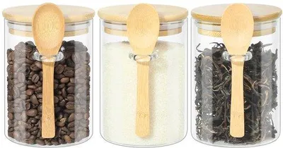 Produktbild von Famanu Vorratsgläser mit Deckeln und Löffeln - Set von 3 Stück, 600 ml