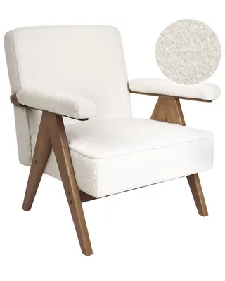 Produktbild von BELIANI Sessel Cremeweiß Bouclé-Stoffbezug mit Holzfüßen Schmale Armlehnen Tiefe Sitzfläche Retro-Design Wohnzimmer Schlafzimmer Flur Sitzmöbel