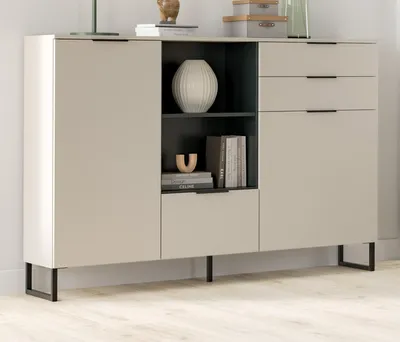 Produktbild von Highboard "Morena" in Kaschmir und Schwarz Kommode 150 x 112 cm, Soft-Close