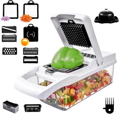 Produktbild von Gemüseschneider - Küchenmandoline - Schnelles Gemüse schneiden - 15 Funktionen - 7 Messer - Weiß