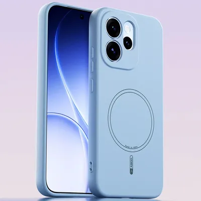 Image de Etui magnétique pour Oppo Reno15 Pro, compatible MagSafe, silicone liquide, résistant aux chocs et aux rayures Bleu