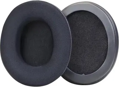 Two black ear pads for headphones are shown against a white background.