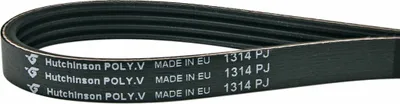 A close-up, studio shot of a black poly-V belt.