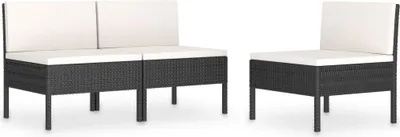 Produktbild von vidaXL Gartenstühle 3 Stk. mit Auflagen Poly Rattan Schwarz