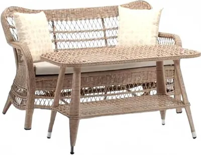 Produktbild von Hochwertig Luxus Beige Gartenmöbel Rattan Moderne Sofa 2 Sitzer  Couchtisch