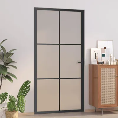 Zdjęcie produktu dla vidaXL Drzwi wewnętrzne 102,5x201,5 cm czarne matowe szkło i aluminium