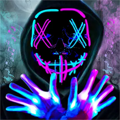 LED-Maske, Handschuhe, Laterne – Halloween-Set, 2-teilig