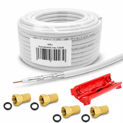 Produktbild von 20m ARLI Koaxialkabel – max. 135 dB 5-fach geschirmt + 4x F-Stecker vergoldet Abisoliermesser / Kabelmesser Werkzeug für DVB-S2 DVB-C2 DVB-T2 4K HD TV