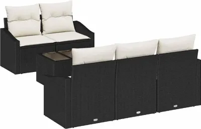 Immagine prodotto di Set divano vidaXL con cuscini, 6 pezzi, nero e crema, in rattan sintetico