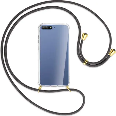 Produktbild von Handykette Backcover-Schutzhülle mit Band (Metall goldfarben) für Huawei Y6 2018 - dunkelgrau