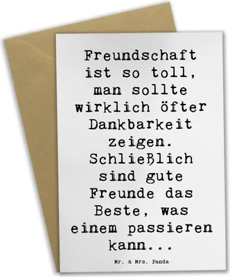 Produktbild von Mr. & Mrs. Panda Klappkarte Spruch Dankbarkeit für Freundschaft - Weiß - Geschenk, weihnachtskarten, hochzeitskarten, feiern, ausdrücken, Trost, osterkarte, Grußkarte