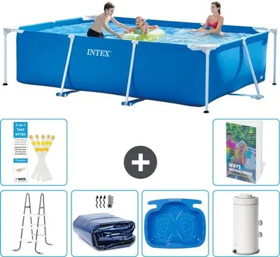 Produktbild von Rechteckiges Schwimmbecken - 300 x 200 x 75 cm - Blau - Mit Leiter - Sonnenschutz - Fussbad - Schwimmbeckenpumpe - 7-teilig