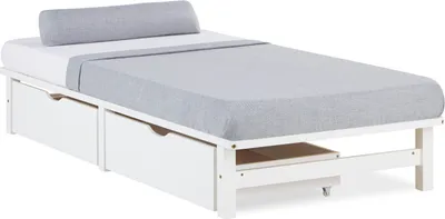 Produktbild von Homestyle4u Holzbett 90x200 weiß – Jugendbett - Kiefer Massivholz, Paletten-Optik, inkl. Lattenrost, 2 Bettkästen