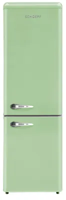A light green retro-style refrigerator.