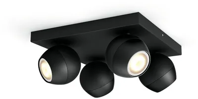 Produktbild von Philips Hue White Ambiance Buckram Spot 4 flg. schwarz 4x250lm inkl. Dimmschalter, dimmbar, alle Weißschattierungen, steuerbar via App, kompatibel mit Amazon Alexa (Echo, Echo Dot)