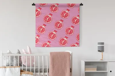 Produktbild von MuchoWow® Wandteppich Wandbehang Obst - Rosa - Schablonen 90x90 cm Tapisserie Dekoration Wandtuch - Wandaufhänger