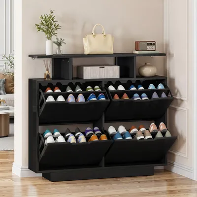 Produktbild von YITAHOME Schuhschrank 4 Klappen Schuhkipper Schuhregal Schuhkommode, 120 x 24 x 106 cm, Schwarz