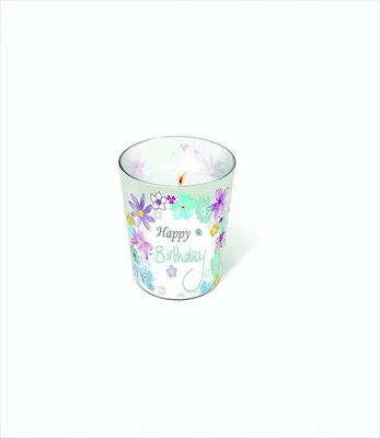 Produktbild von Glaskerze Birthday flowers Höhe 10 cm, 1 Stück