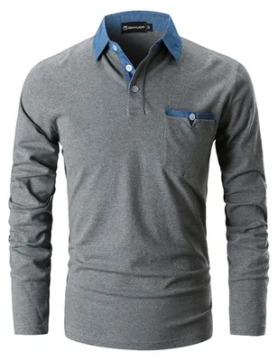 Productafbeelding van Basic poloshirt met lange mouwen voor heren, gemaakt van katoen