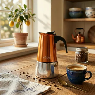 Produktbild von Any Morning FE001-6, Elektrische Espressokanne, 0,3 l, Kupfer, Stahl, Stahl, 6 Tassen, Kunststoff
