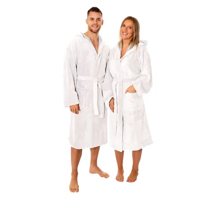 Produktbild von Lavea® Bademantel L, Morgenmantel Damen & Herren mit Kapuze, Soft-Velour, Bademantel mit 2 Taschen & Bindegürtel - Weiß