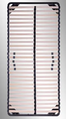 A top-down view of a slatted bed base.