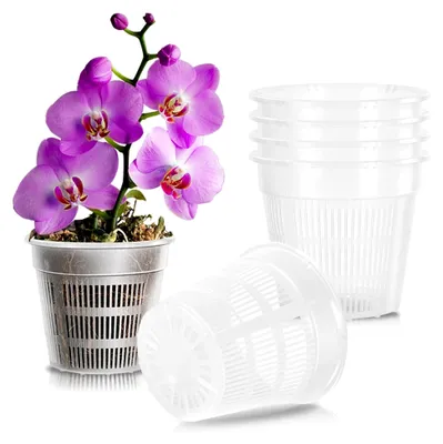 Produktbild von Transparenter Orchideentopf, 19 cm, 6 Stück, Kunststoff-Pflanztöpfe mit Drainagelöchern, Kunststoff-Pflanztopf für Orchideen, Sukkulenten, Zimmerpflanzen