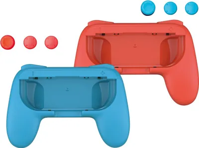 Imagen del producto de Qware: Empuñadura ergonómica compatible con los mandos Joy-Con de Nintendo Switch. Accesorios para videojuegos que ofrecen mayor comodidad. Color: rojo/azul