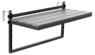 Produktbild von Balkontisch zum Einhängen an Geländer – 80×37 cm, Klappbar, Schwarz, Ideal für Balkon und Terrasse