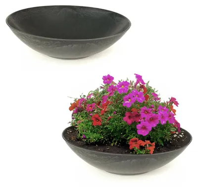 Image de Jardinières pour l'extérieur Coupelles décoratives rondes, set de 2, noir 28 cm