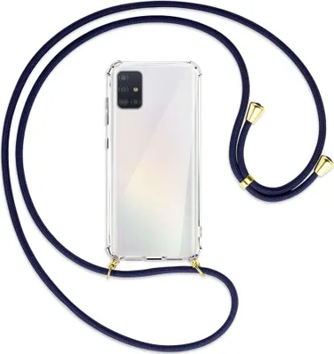 Produktbild von Handykette Backcover-Schutzhülle mit Band (Metall goldfarben) für Samsung Galaxy A51 (A515) - dunkelblau