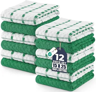 Productafbeelding van PromoHome® 12-delige set keukendoeken - 38 x 64 cm - 100% ringgesponnen katoen - Superzacht en absorberend - Geschikt als vaatdoeken, afwasdoeken en meer