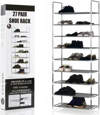 Produktbild von Schuhregal für 27 Paar Schuhe - 9 Ebenen - Organizer für die Schuhablage - Stehregal Schuhregal - Schuhschrank - Aufbewahrungssystem aus Metall mit Kunststoffanschlüssen - Schuhregal - Decopatent