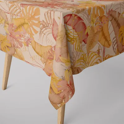 Produktbild von SCHÖNER LEBEN. Tischdecke Palmenblätter Kakadus natur gelb rosa Größe 130x220cm