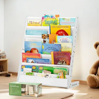 Image de Étagère à livres pour enfants COSYLAND, avec 6 compartiments en tissu Oxford - Étagère à livres pour enfants en bois