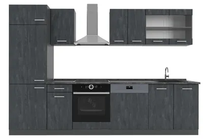 Produktbild von Küchenzeile Vicco R-Line Schwarz Beton/Anthrazit 300 cm ohne Arbeitsplatte, Model 47410
