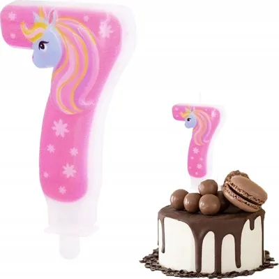 Image de Bougie D'anniversaire Licorne Numéro 7 Rose Pour Fête D'anniversaire