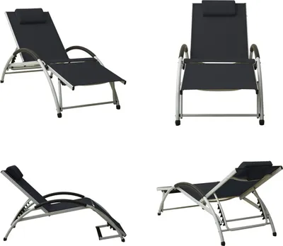 Image de vidaXL Chaise longue avec coussin Textiline Noir - Chaise longue - Bains de soleil - Chaise longue de jardin