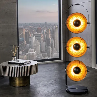 Produktbild von cagü: Industrie Design 3er Stehlampe SPOT Schwarz-Gold 130cm Höhe