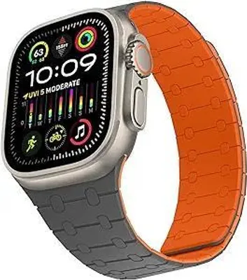 Zdjęcie produktu dla Pasek Apple Watch Magnetyczny Silikon Szaro Pomarańczowy Sportowy