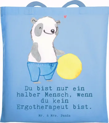 Produktbild von Mr. & Mrs. Panda Jutebeutel Ergotherapeut Herz - Sky Blue - Geschenk, Ausbildung, tasche baumwolle, Tote Bag, Shopping, Beruf, Witzig, Spruch, Lustig, Laptoptasche