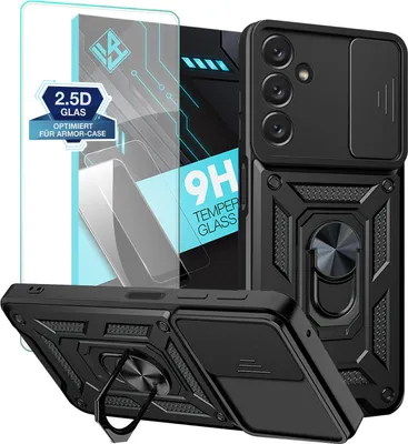 Produktbild von Armor Handyhülle für Samsung Galaxy A34 5G mit 9H Displayglas Displayschutz Kameraschutz Handy Panzer Case Cover Schutzhülle Outdoor Farbe: Schwarz