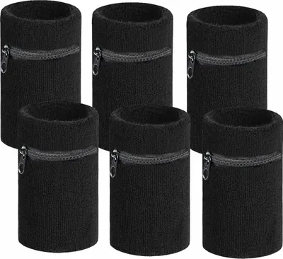 Immagine prodotto di Arowell Fascia antisudore premium con tasca e cerniera – 12 cm – Nero – Confezione da 6