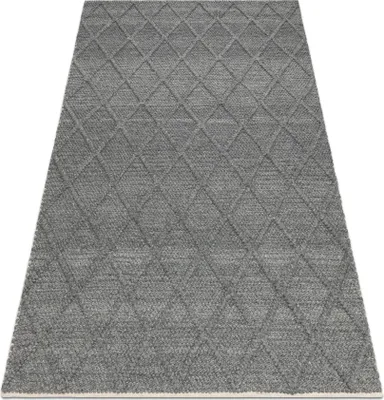 Produktbild von Wollteppich TAHAR 99001K anthrazit - HANDGEWEBT Schlinge, Rauten, Boho Grau 120x180 cm
