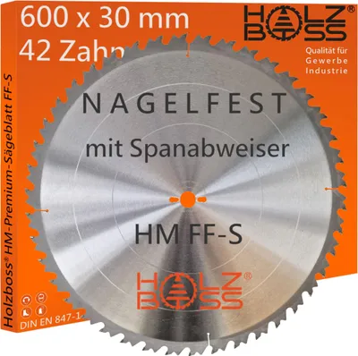 Produktbild von Holzboss ® HM-Sägeblatt " Nagelfest mit Spanabweiser " Typ FF-S 600 x 30 mm 42 x Zahn Bauholz Kreissägeblatt Brennholz Schalholz Profisägeblatt 600x30