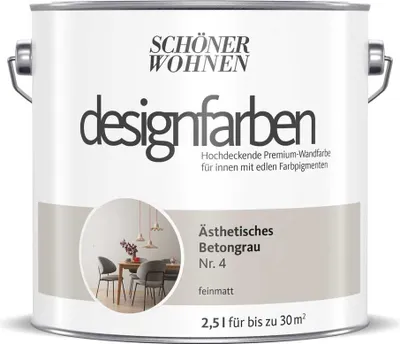 Produktbild von Schöner Wohnen Designfarben Feinmatte Wandfarbe 2,5 L Farbwahl, Farbe:Nr 4 Ästhetisches Betongrau