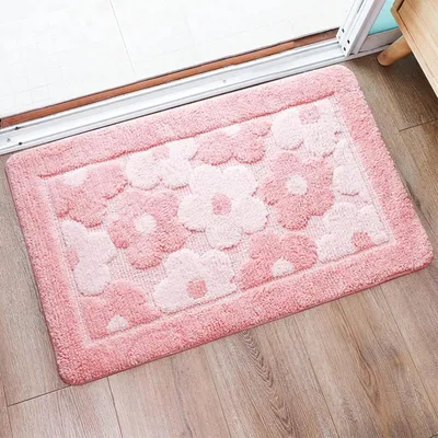 Produktbild von Badematte 50x80 cm, rosa, Blumenmuster, Mikrofaser, rutschfest, für Badezimmer